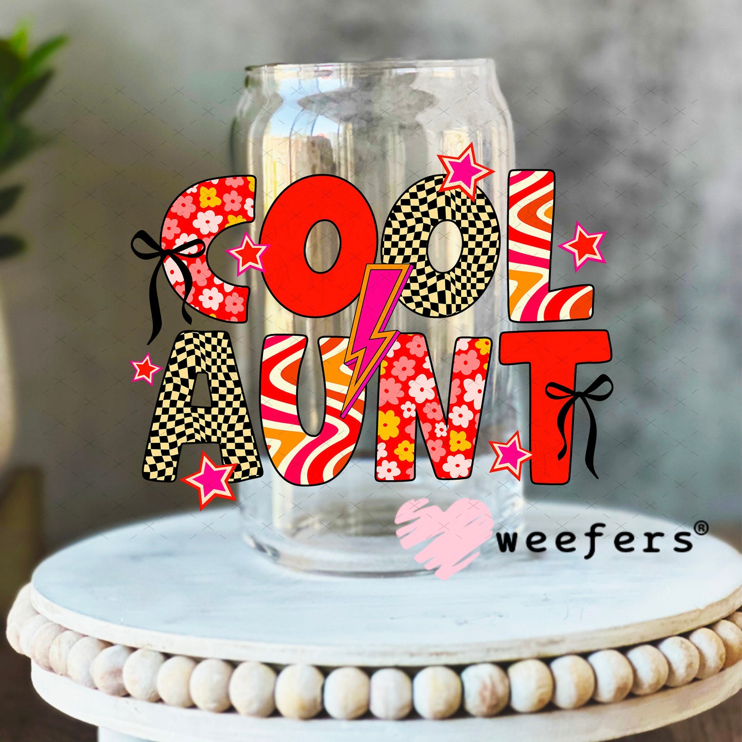 UV DTF Decal - Cool Aunt 16oz Libbey Glass Original Size Weefers