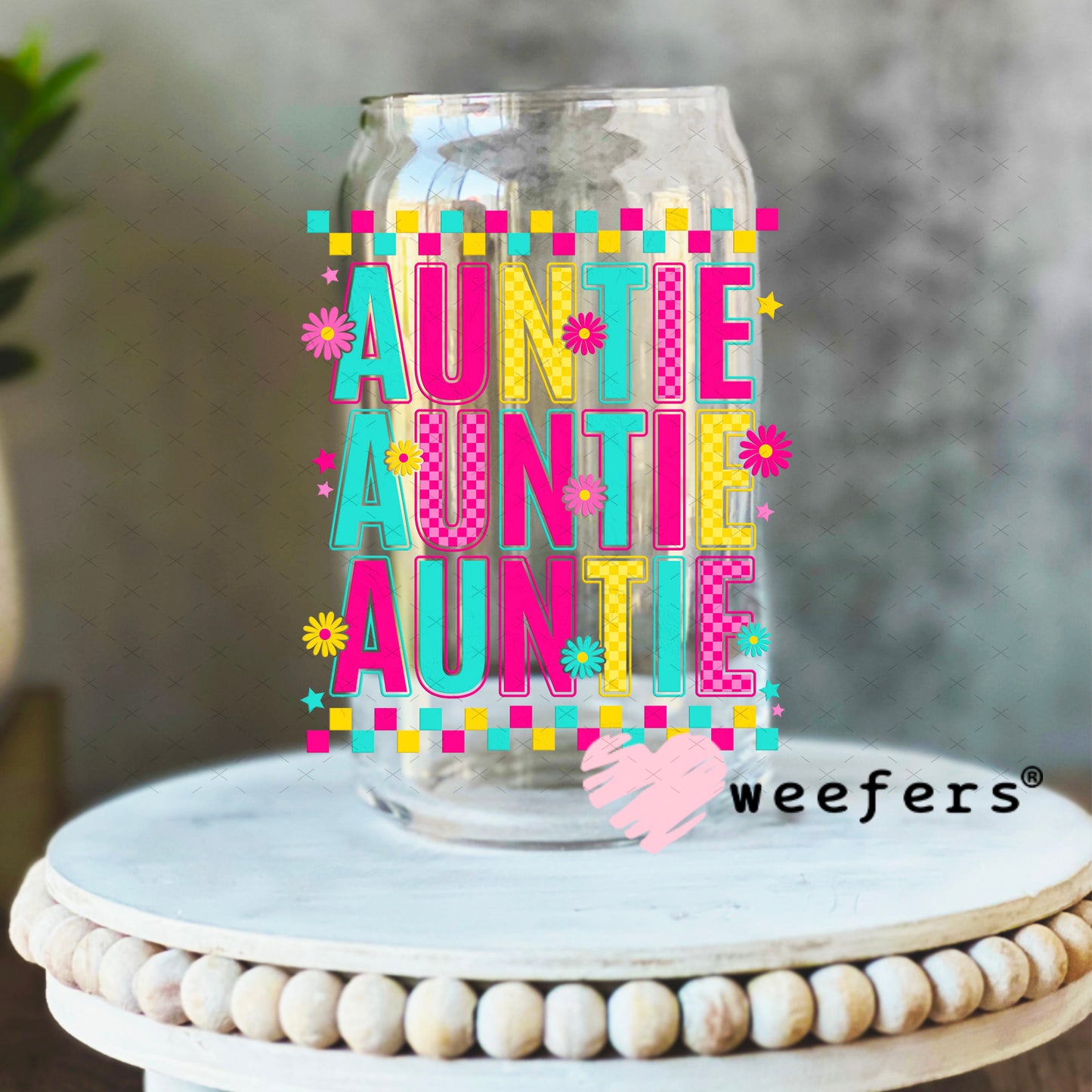 UV DTF Decal - Preppy Auntie 16oz Libbey Glass Original Size Weefers
