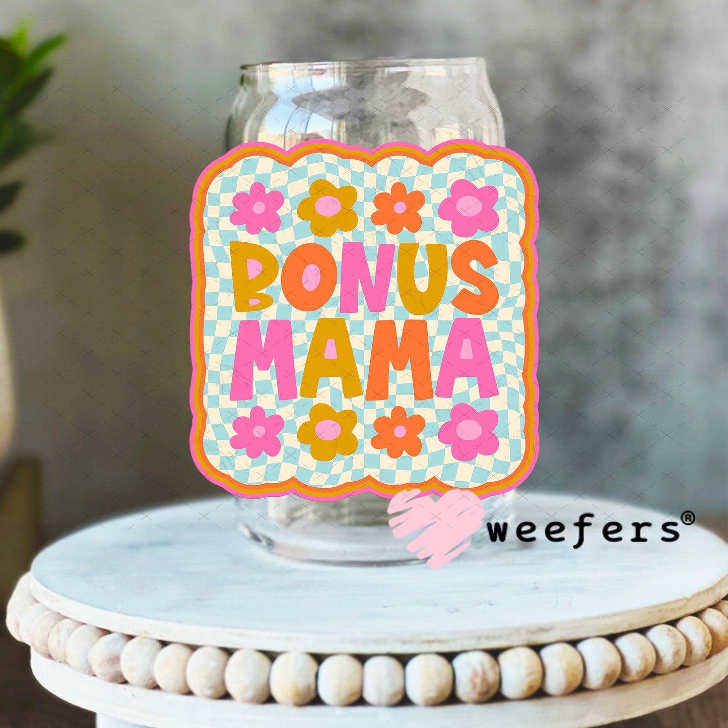 UV DTF Decal - Bonus Mama Magenta Gold 16oz Libbey Glass Original Size Weefers