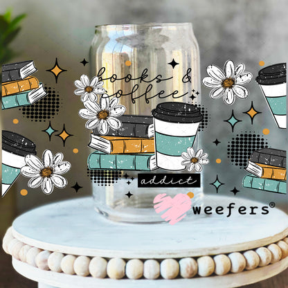 UV DTF Cup Wrap – Books and Coffee Addict 16oz Libbey Glass Original Size Weefers