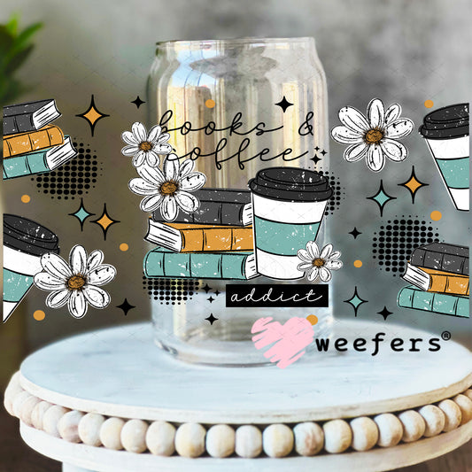 UV DTF Cup Wrap – Books and Coffee Addict 16oz Libbey Glass Original Size Weefers