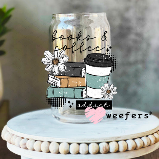 UV DTF Decal - Books and Coffee Addict 16oz Libbey Glass Original Size Weefers