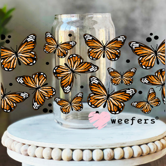 UV DTF Cup Wrap – Butterflies Rust Orange 16oz Libbey Glass Original Size Weefers