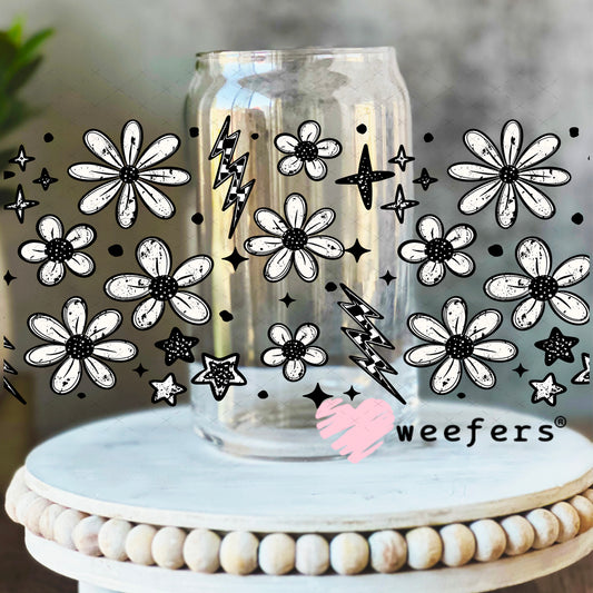 UV DTF Cup Wrap – Flowers White and Black 16oz Libbey Glass Original Size Weefers