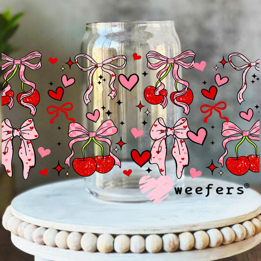 UV DTF Cup Wrap – Cherry Heart Bows 16oz Libbey Glass Original Size Weefers