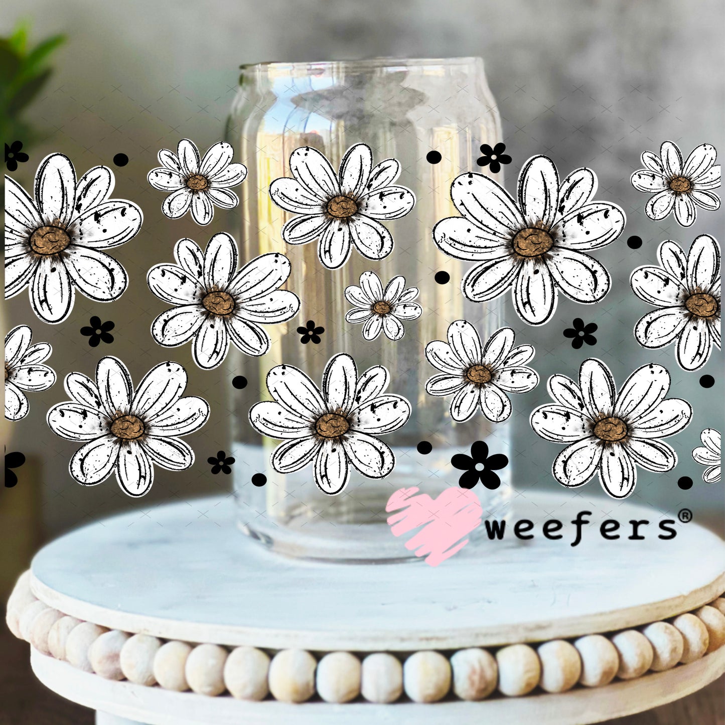 UV DTF Cup Wrap – Flowers White 16oz Libbey Glass Original Size Weefers