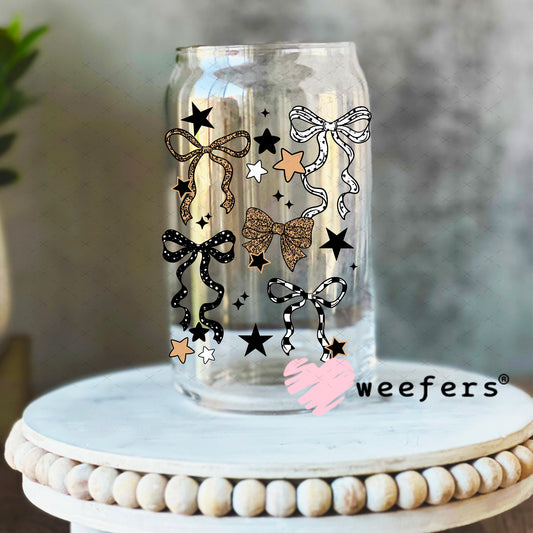 UV DTF Decal - Brown and Black Bows 16oz Libbey Glass Original Size Weefers