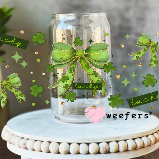 UV DTF Cup Wrap – Lucky Green Bow St. Patricks 16oz Libbey Glass Original Size Weefers