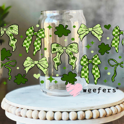 UV DTF Cup Wrap – Lucky Chevron Green Bows St. Patricks 16oz Libbey Glass Original Size Weefers