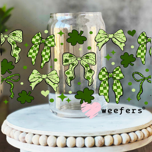 UV DTF Cup Wrap – Lucky Chevron Green Bows St. Patricks 16oz Libbey Glass Original Size Weefers