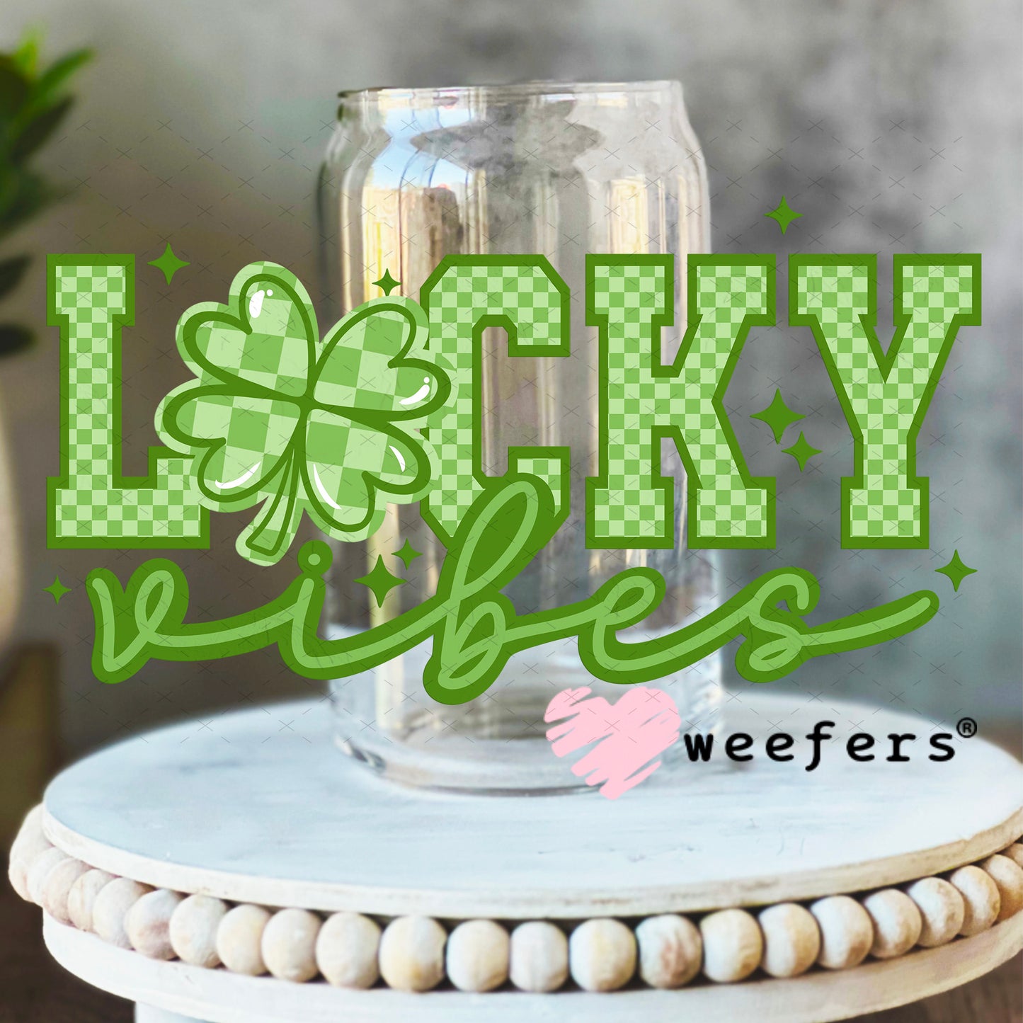 UV DTF Decal - Lucky Vibes Patrick's Day 16oz Libbey Glass Original Size Weefers