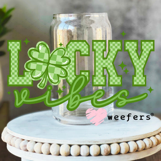UV DTF Decal - Lucky Vibes Patrick's Day 16oz Libbey Glass Original Size Weefers