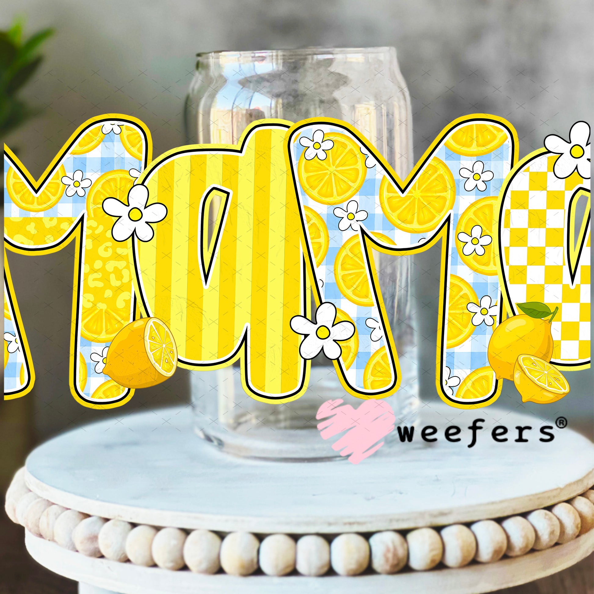 UV DTF Decal - Mama Sunny Yellow 16oz Libbey Glass Original Size Weefers