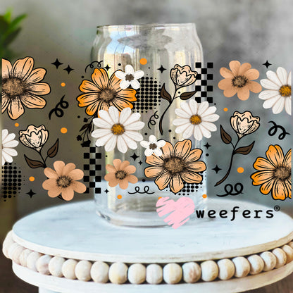 UV DTF Cup Wrap – Flowers Beige Light Orange 16oz Libbey Glass Original Size Weefers