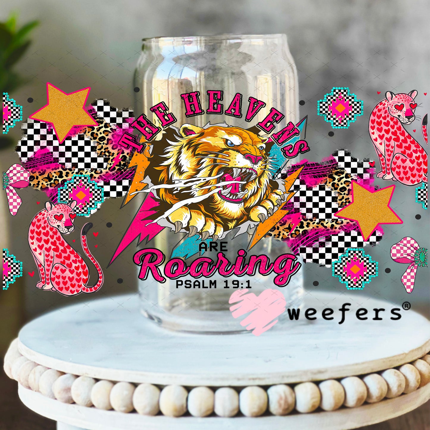 UV DTF Cup Wrap – The Heavens are Roaring - Weefers Exclusive 16oz Libbey Glass Original Size Weefers