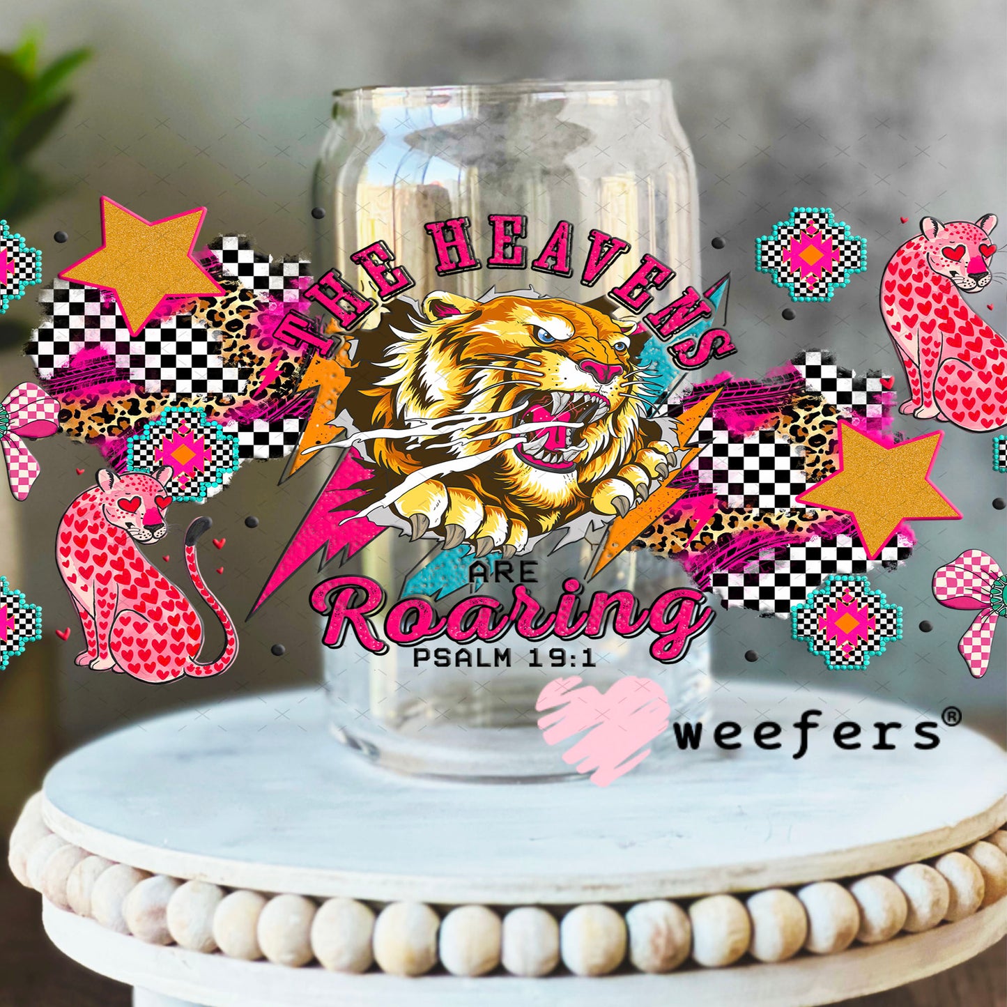 UV DTF Cup Wrap – The Heavens are Roaring - Weefers Exclusive 16oz Libbey Glass Original Size Cup Wrap Weefers