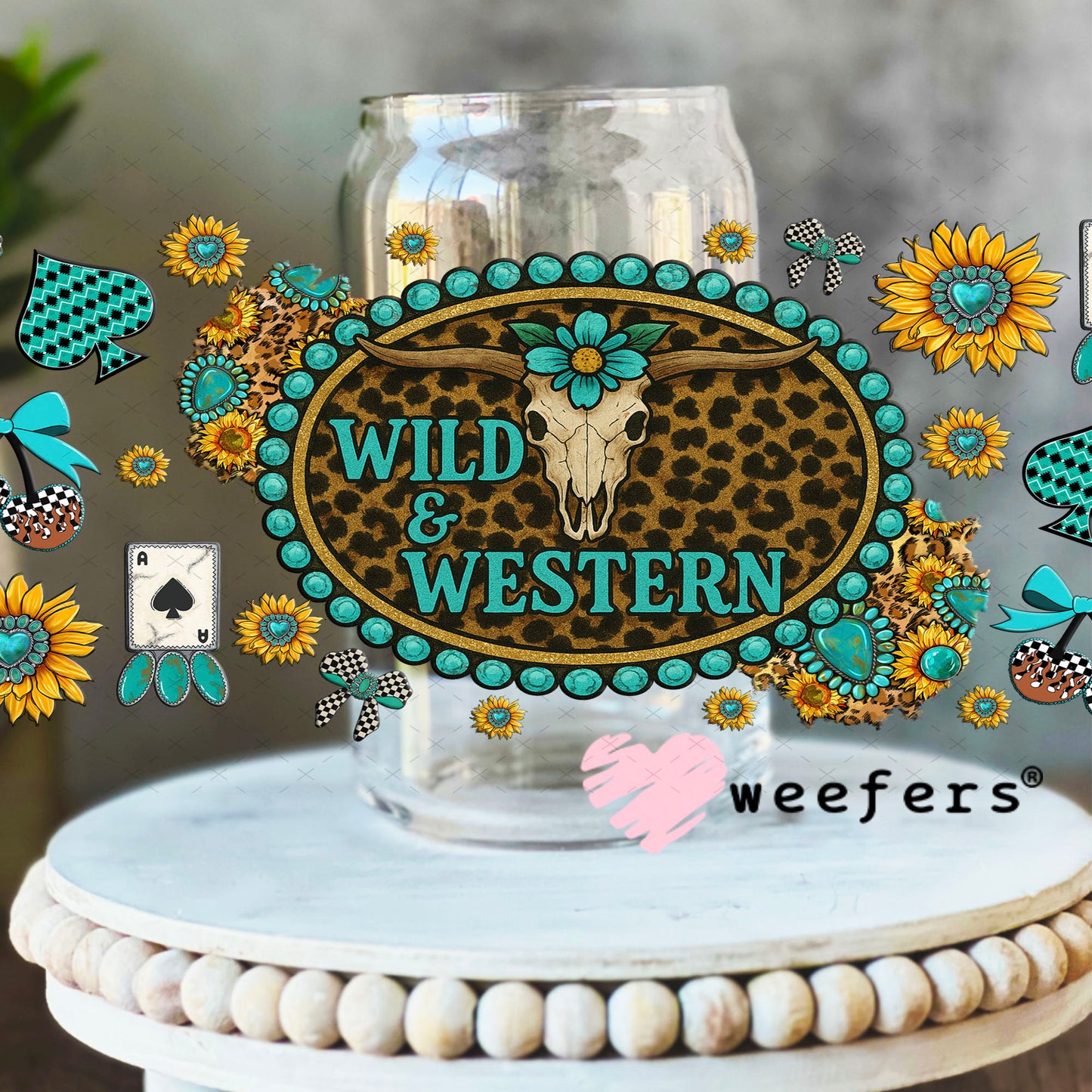 UV DTF Cup Wrap – Wild and Western - Weefers Exclusive 16oz Libbey Glass Original Size Cup Wrap Weefers