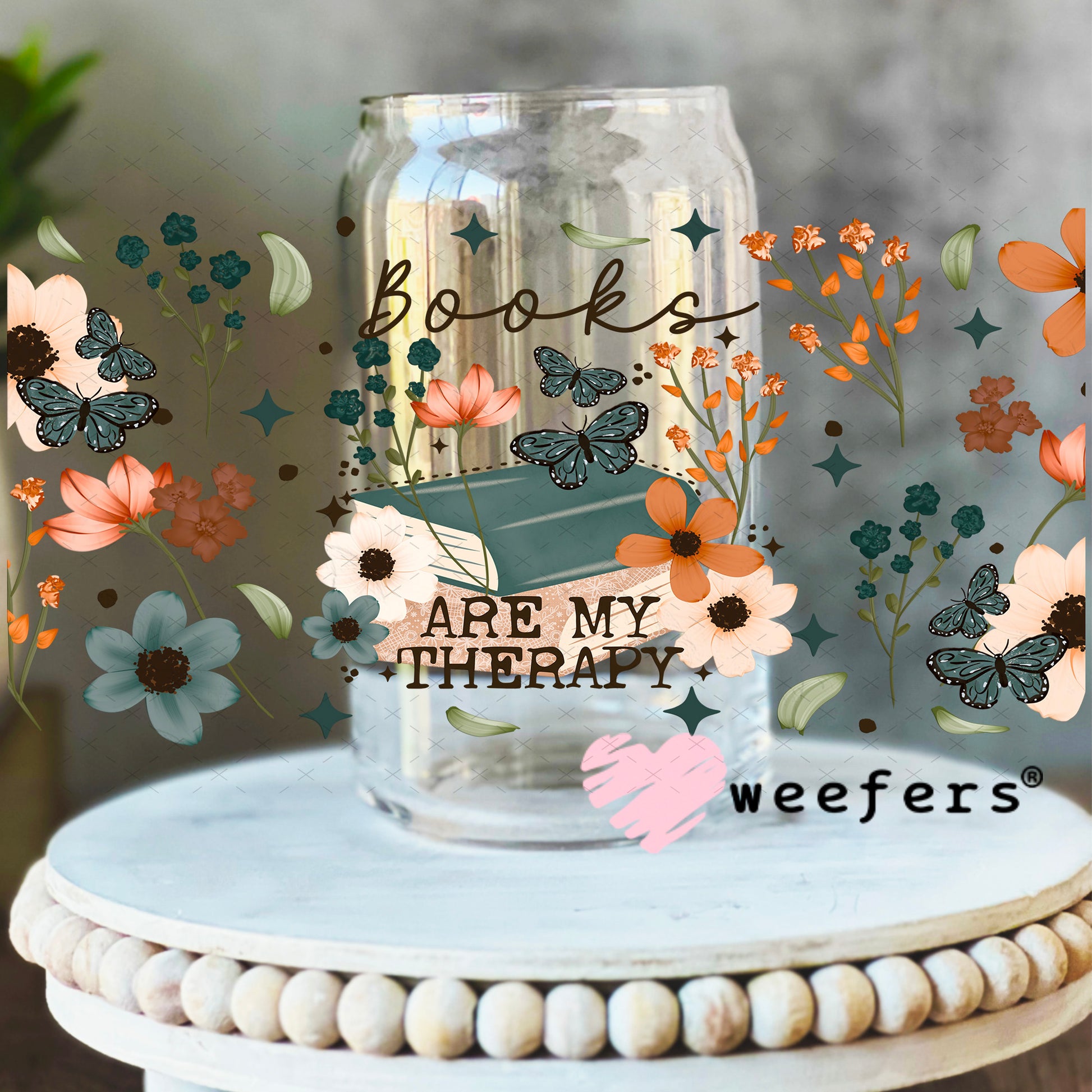 UV DTF Cup Wrap – Books Are My Therapy 16oz Libbey Glass Original Size Weefers
