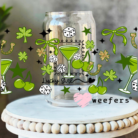 UV DTF Cup Wrap – St. Patrick's Day - Lucky Girl 16oz Libbey Glass Original Size Weefers