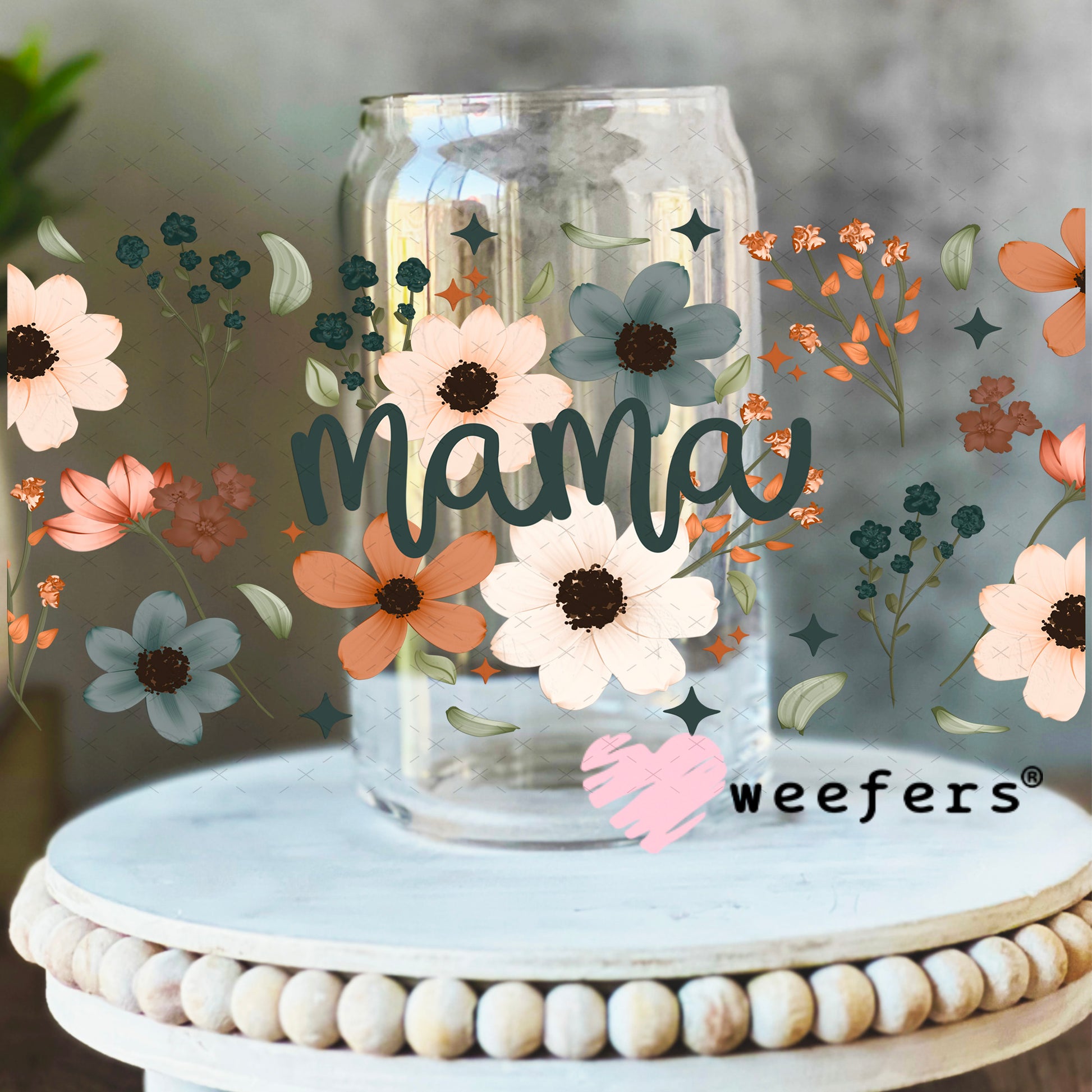 UV DTF Cup Wrap – Mama Boho Flowers 16oz Libbey Glass Original Size Weefers