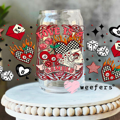 UV DTF Cup Wrap – Love is a Gamble - Weefers Exclusive 16oz Libbey Glass Original Size Cup Wrap Weefers
