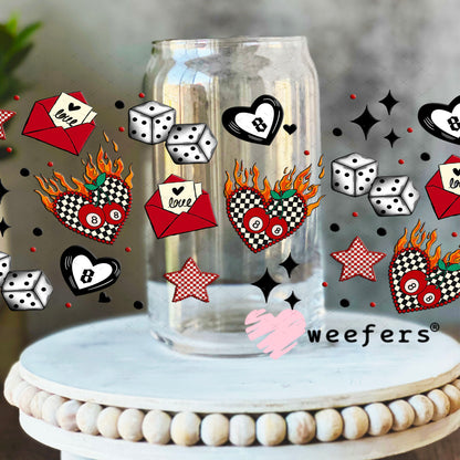 UV DTF Cup Wrap – Love is a Gamble Sidekick - Weefers Exclusive 16oz Libbey Glass Original Size Cup Wrap Weefers