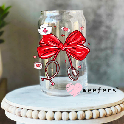 UV DTF Decal - Nurse Bow Valentine's 16oz Libbey Glass Original Size Weefers