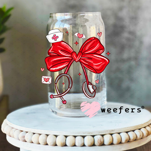 UV DTF Decal - Nurse Bow Valentine's 16oz Libbey Glass Original Size Weefers