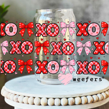 UV DTF Cup Wrap – Bow XO XO Valentine's Day 16oz Libbey Glass Original Size Weefers