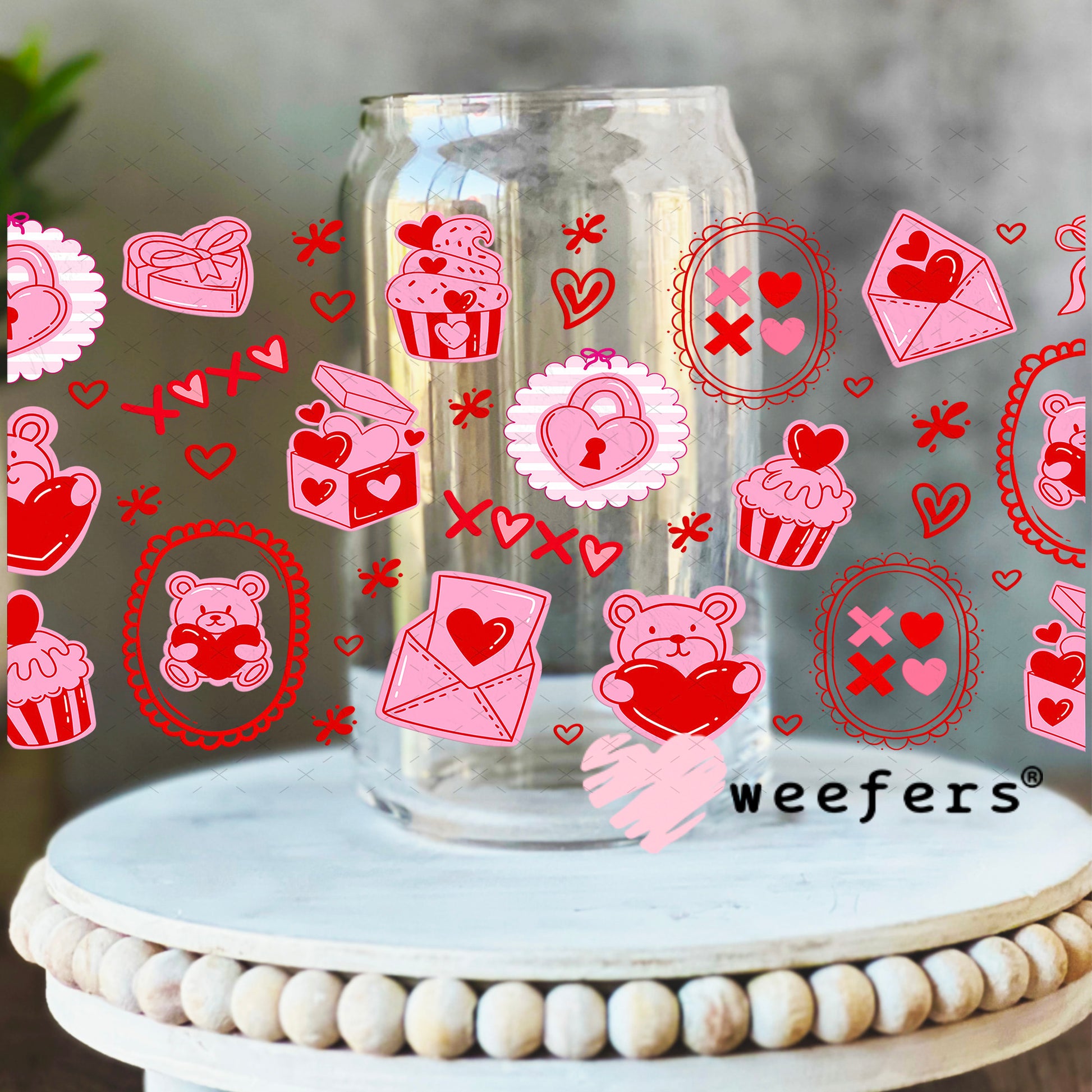 UV DTF Cup Wrap – Love Letters Valentine's Day 16oz Libbey Glass Original Size Weefers