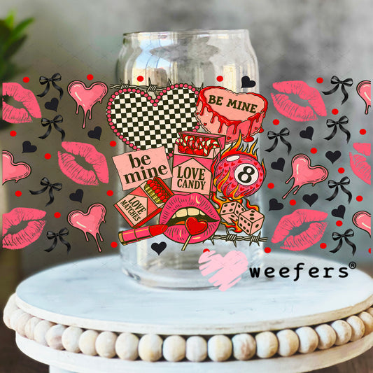 UV DTF Cup Wrap – Be Mine Love Candy - Weefers Exclusive 16oz Libbey Glass Original Size Weefers