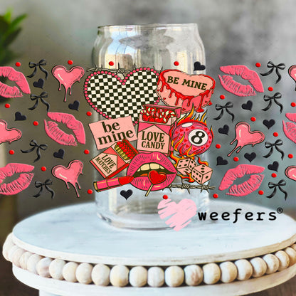 UV DTF Cup Wrap – Be Mine Love Candy - Weefers Exclusive 16oz Libbey Glass Original Size Cup Wrap Weefers