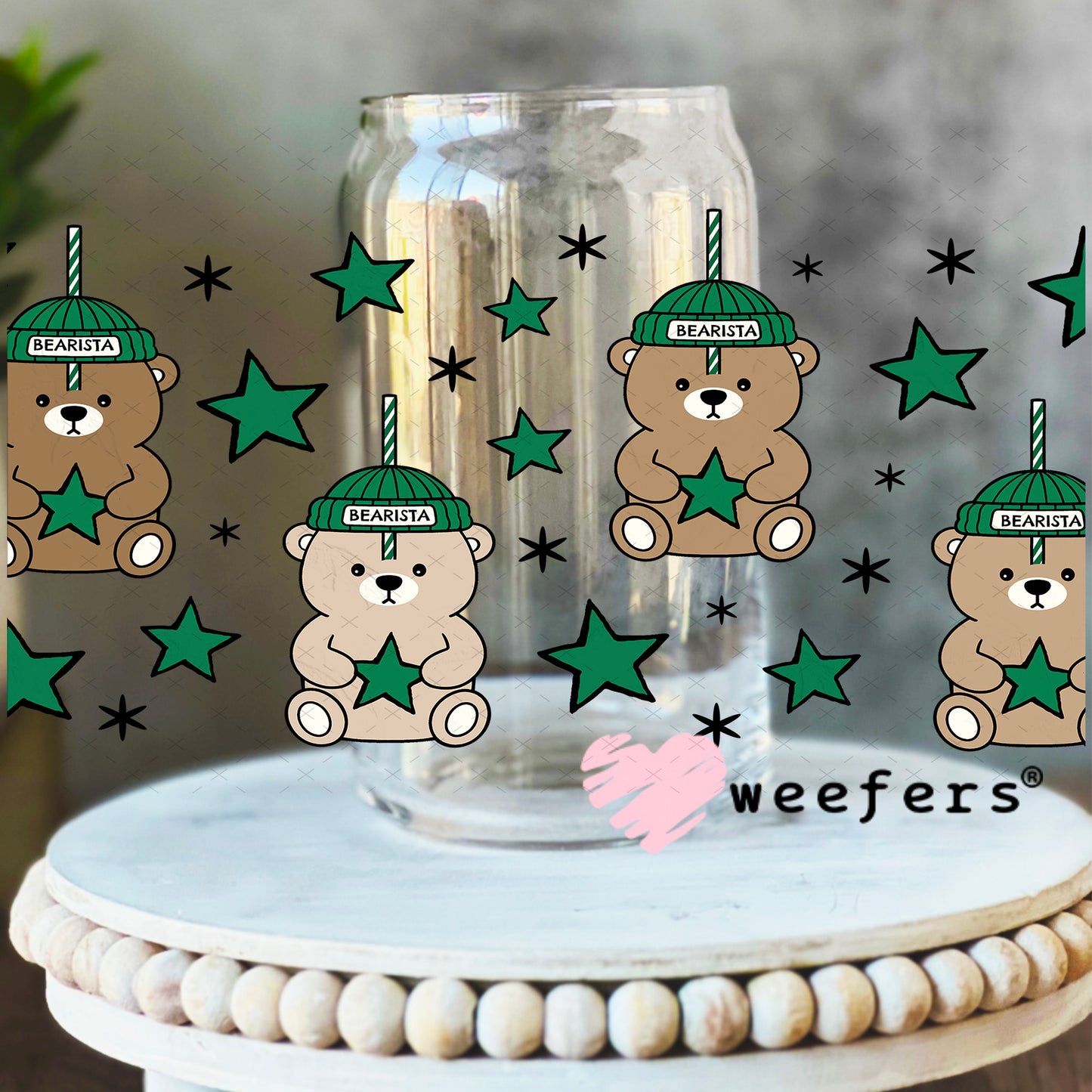 UV DTF Cup Wrap – Viral Bear with Stars 16oz Libbey Glass Original Size Weefers