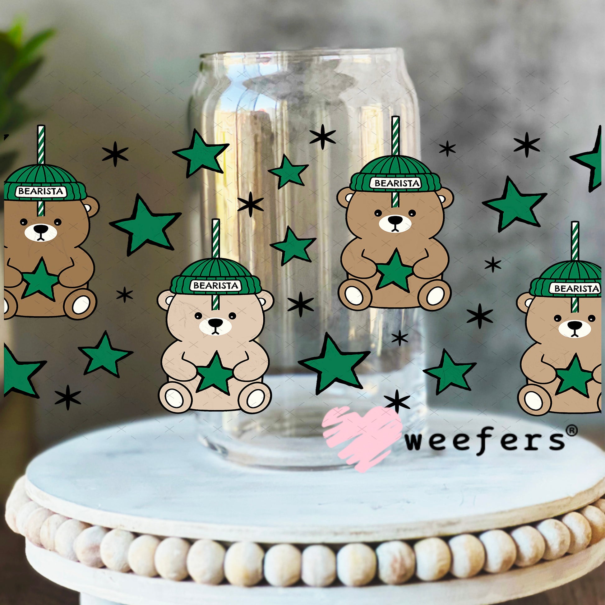 UV DTF Cup Wrap – Viral Bear with Stars 16oz Libbey Glass Original Size Weefers