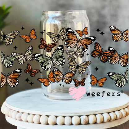 UV DTF Cup Wrap – Butterflies Green and Rust 16oz Libbey Glass Original Size Weefers