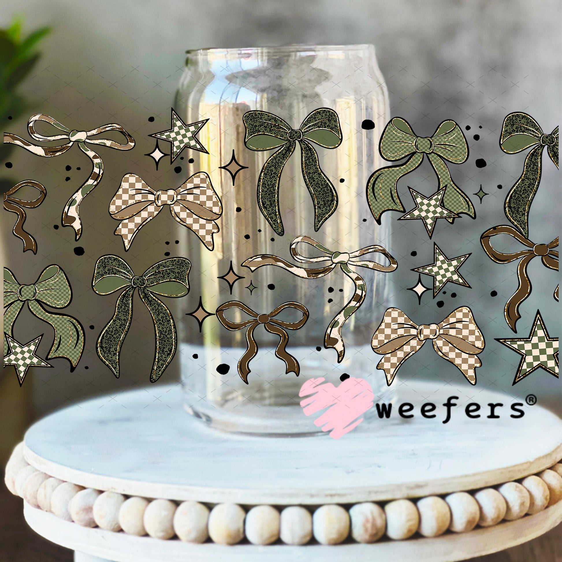 UV DTF Cup Wrap – Camouflage Bows 16oz Libbey Glass Original Size Weefers
