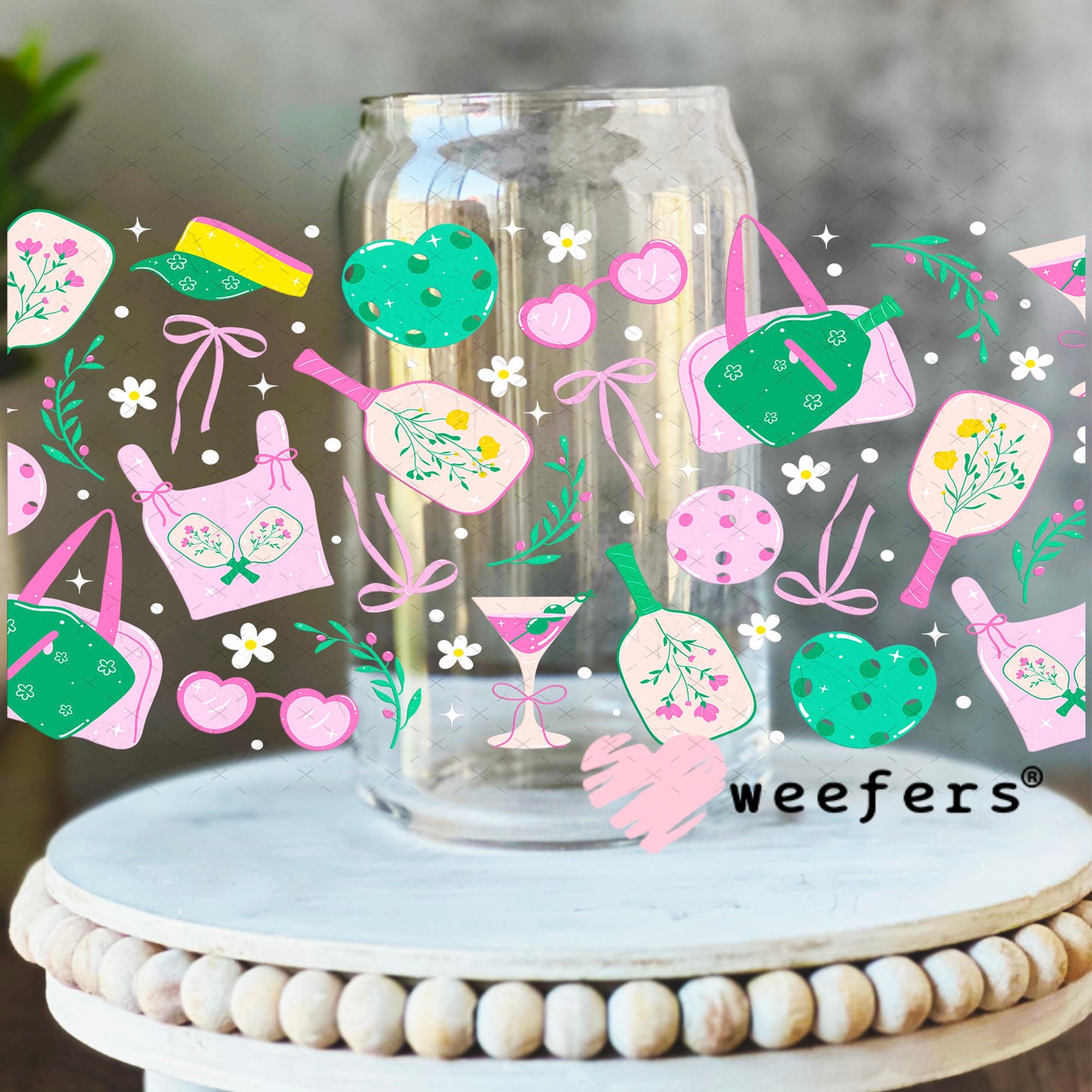 UV DTF Cup Wrap – Pickleball Favorite Things 16oz Libbey Glass Original Size Weefers