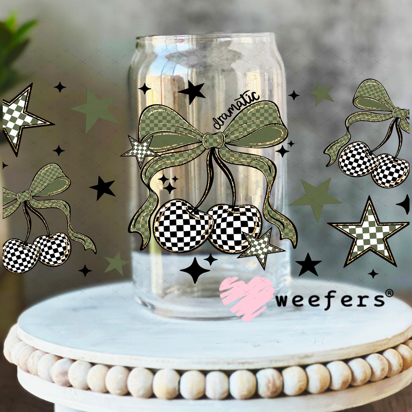 UV DTF Cup Wrap – Camouflage and Checkered Cherries 16oz Libbey Glass Original Size Weefers