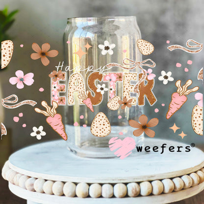 UV DTF Cup Wrap – Happy Easter Neutral Tones 16oz Libbey Glass Original Size Weefers