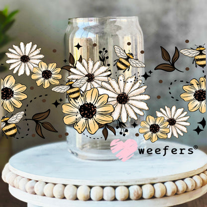 UV DTF Cup Wrap – White and Lemon Yellow Flowers 16oz Libbey Glass Original Size Weefers