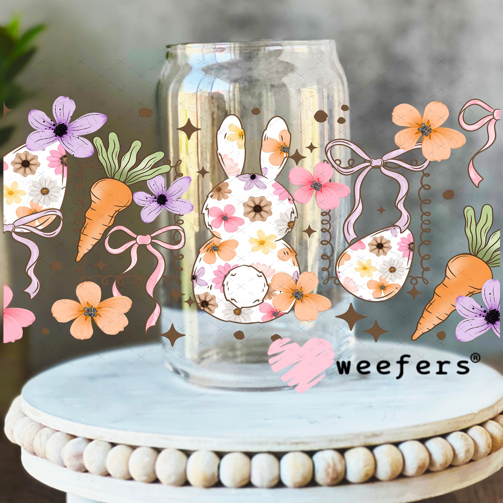UV DTF Cup Wrap – Floral Easter Bunny 16oz Libbey Glass Original Size Weefers