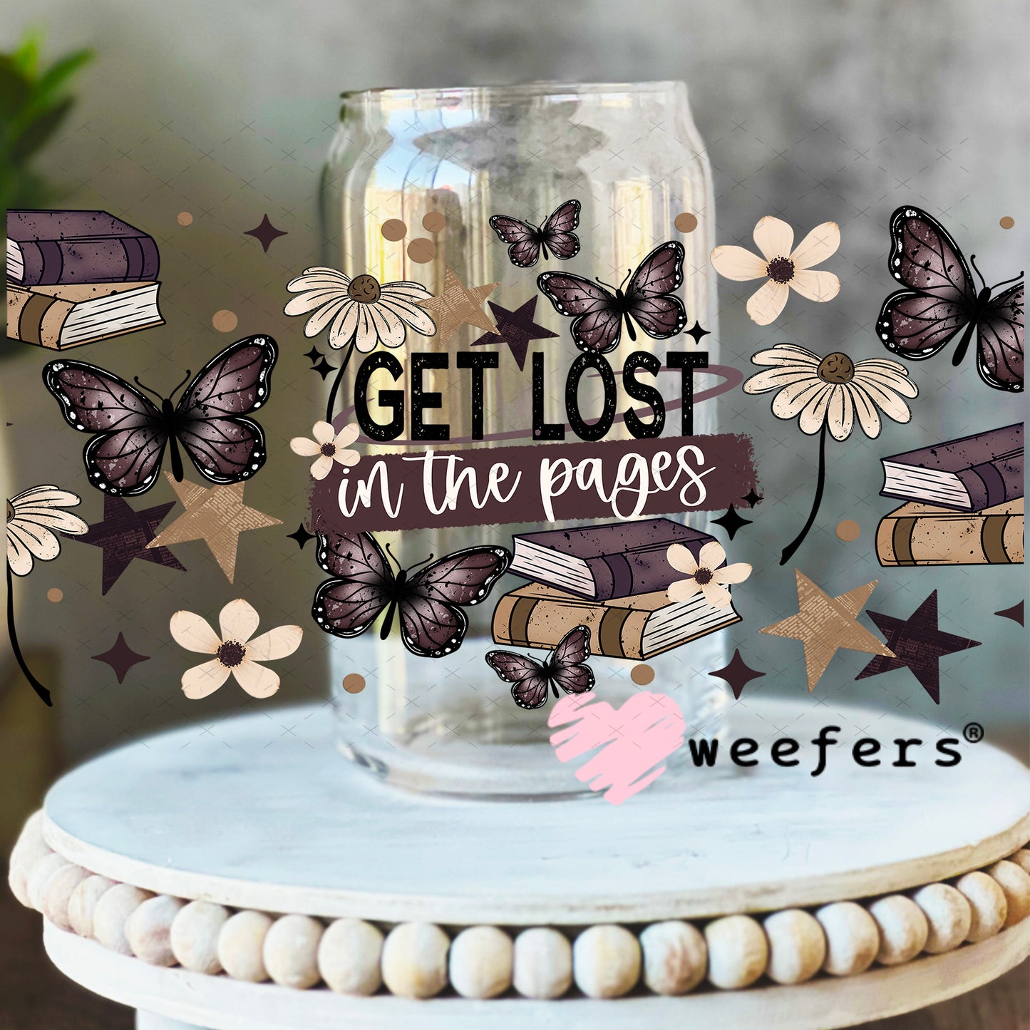 UV DTF Cup Wrap – Get Lost in The Pages 16oz Libbey Glass Original Size Weefers