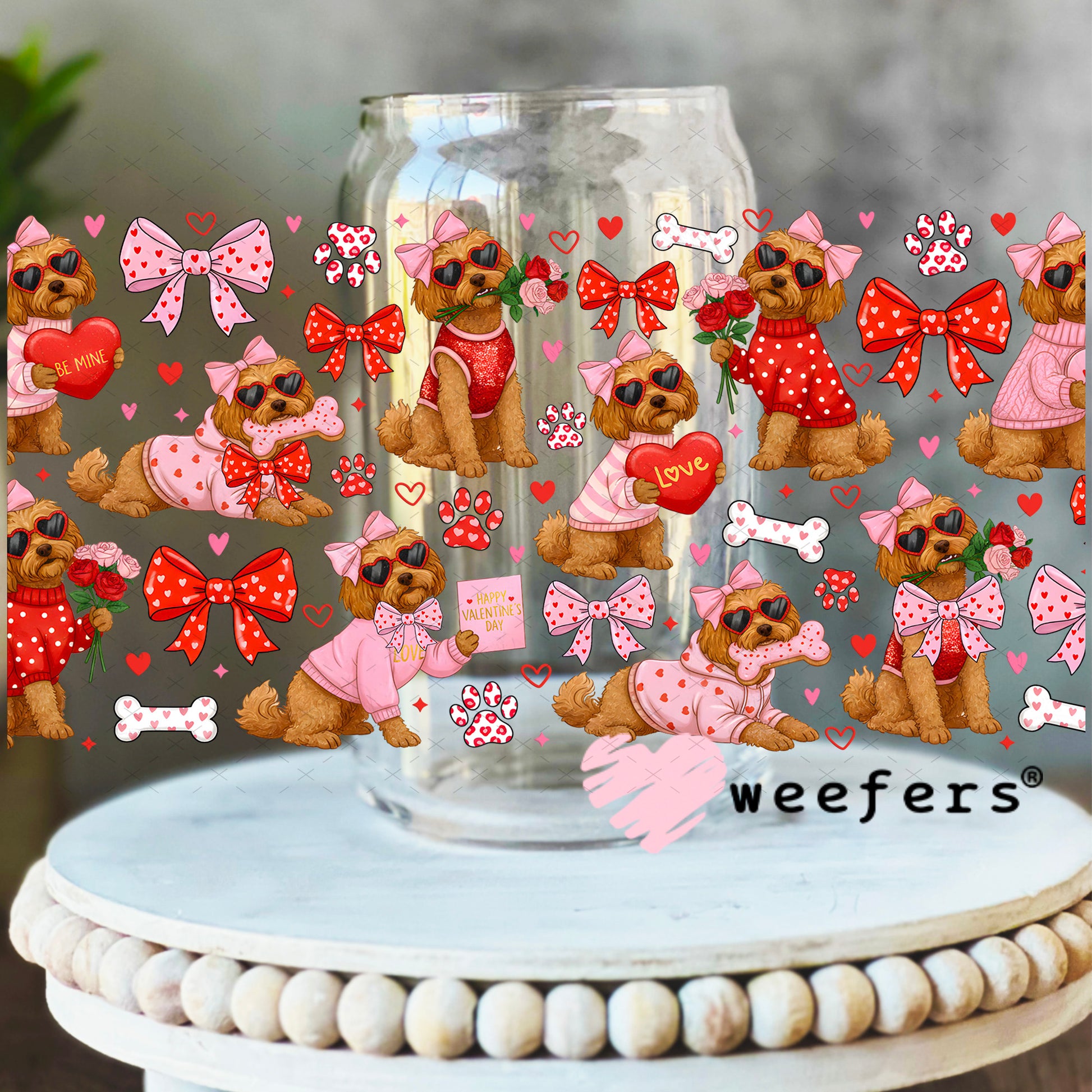 UV DTF Cup Wrap – Goldendoodle Valentine's Day 16oz Libbey Glass Original Size Weefers