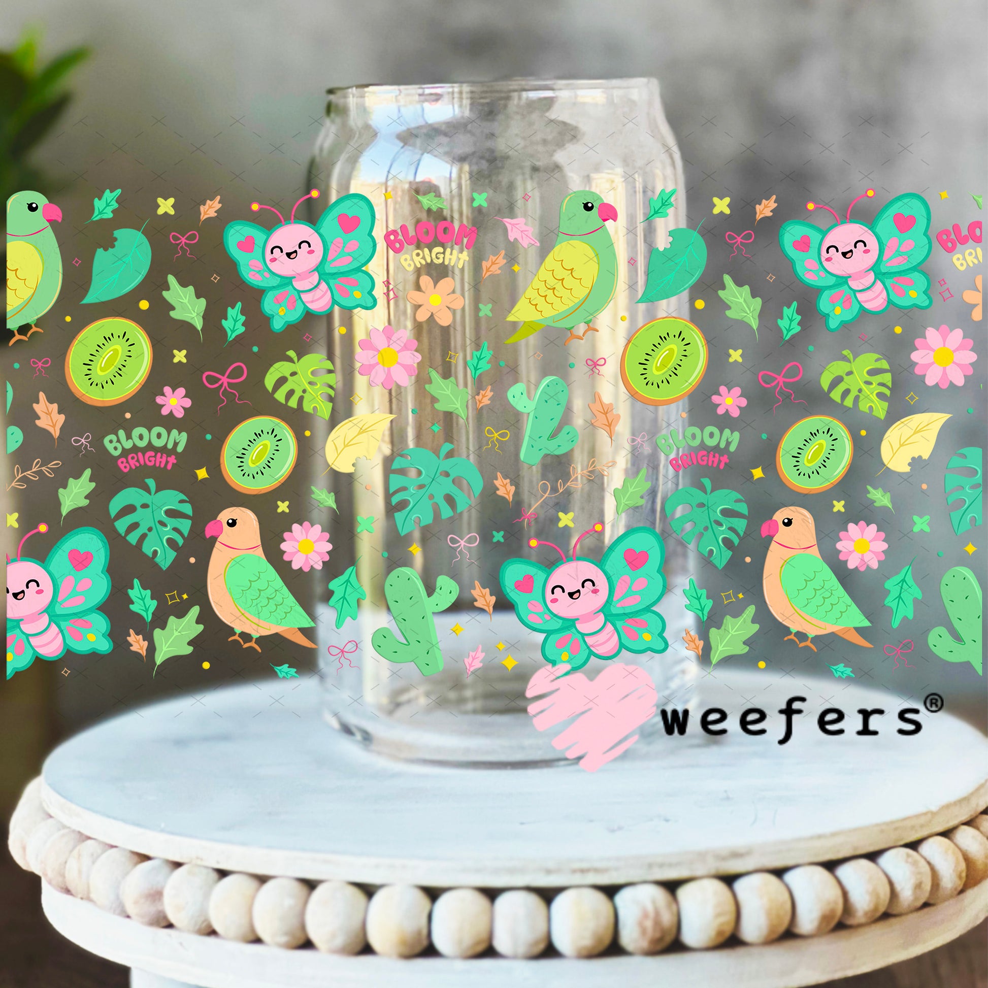 UV DTF Cup Wrap – Butterflies and Parrots 16oz Libbey Glass Original Size Weefers