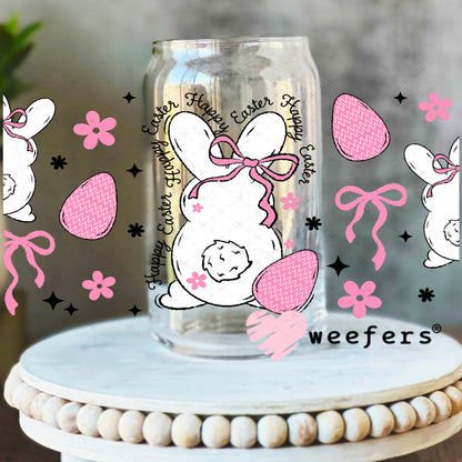 UV DTF Cup Wrap – Happy Easter Bunny Pink and White 16oz Libbey Glass Original Size Weefers