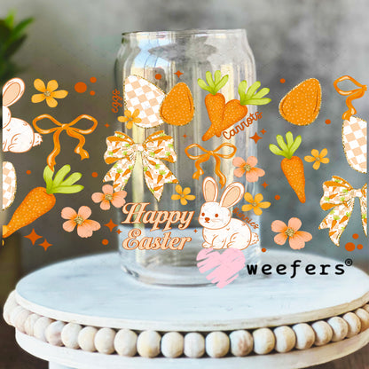 UV DTF Cup Wrap – Happy Easter Carrots and Bows 16oz Libbey Glass Original Size Weefers