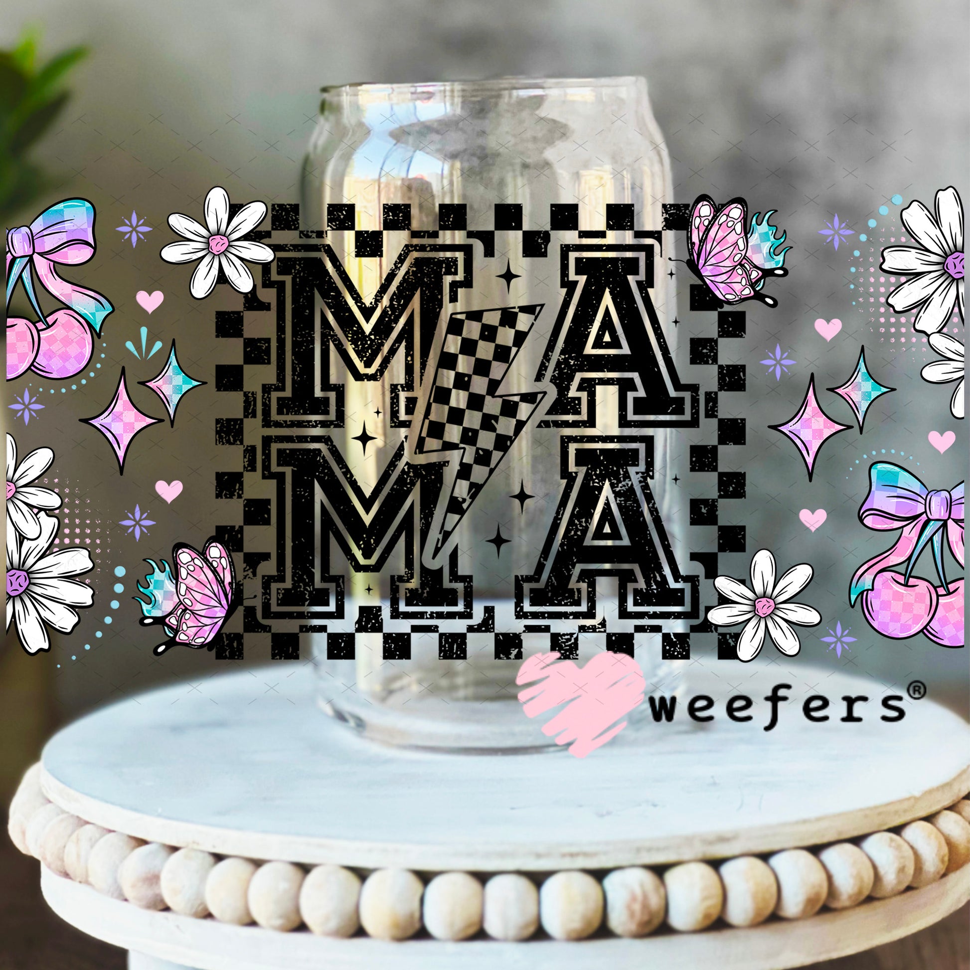 UV DTF Cup Wrap – Mama Lavender Cherries 16oz Libbey Glass Original Size Weefers