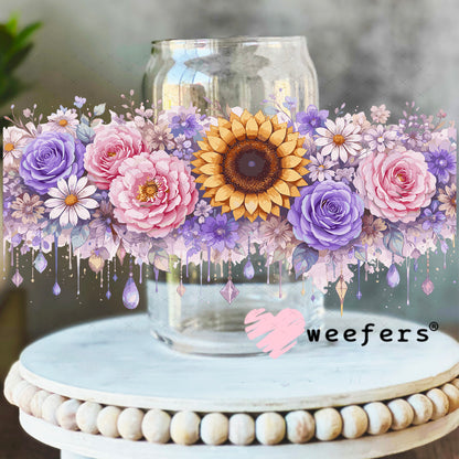 UV DTF Cup Wrap – Pink and Purple florals 16oz Libbey Glass Original Size Weefers