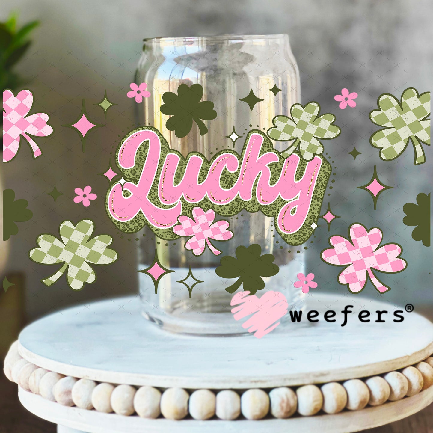 UV DTF Cup Wrap – Lucky St. Patrick's Day 16oz Libbey Glass Original Size Weefers