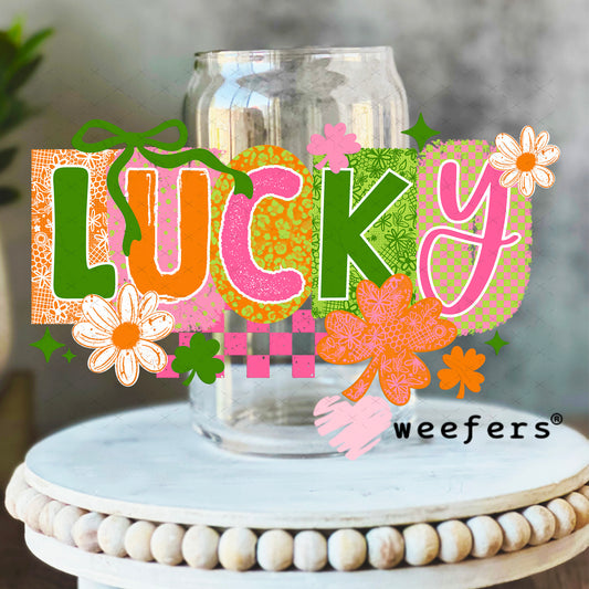 UV DTF Decal - Lucky St. Patrick's Day 16oz Libbey Glass Original Size Weefers